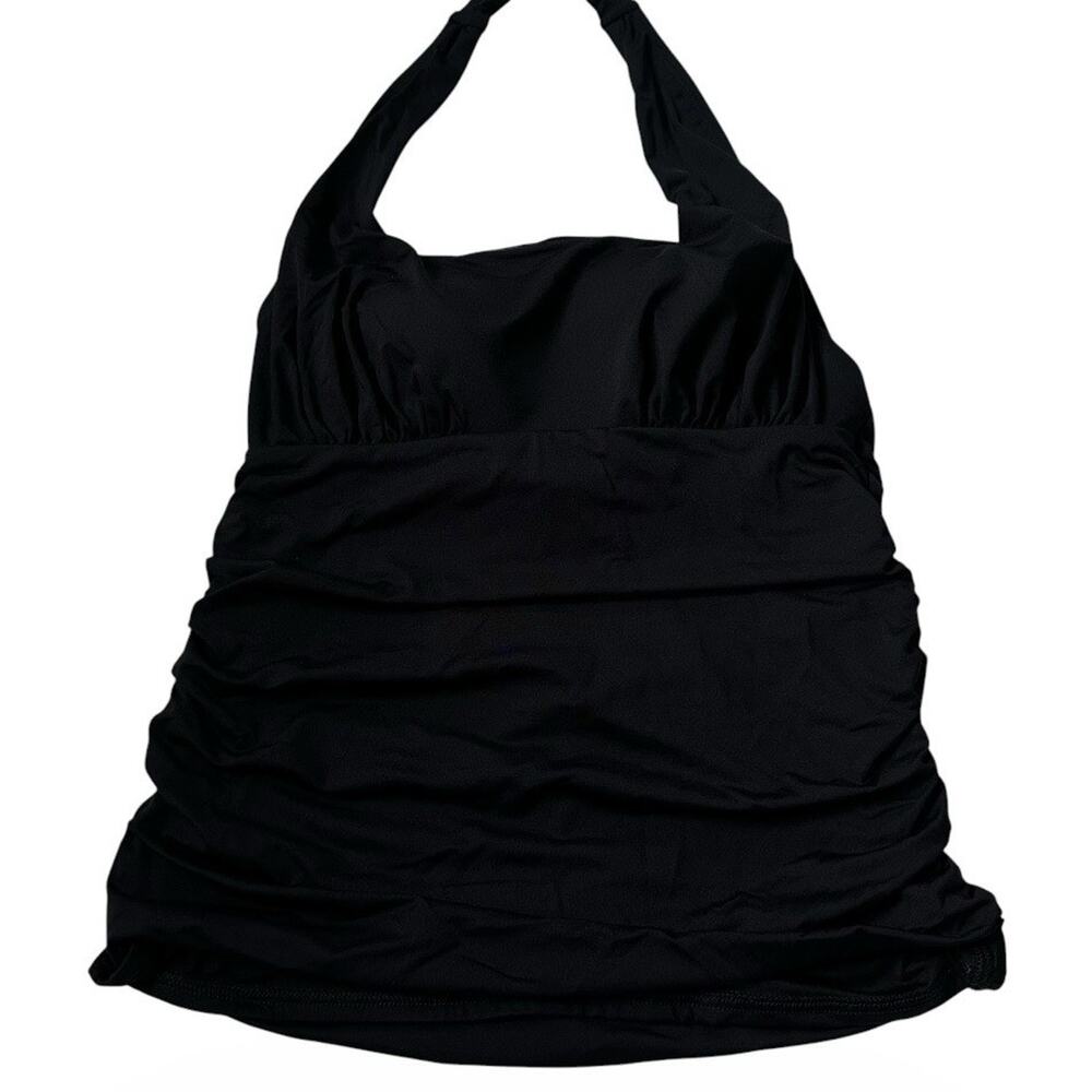 Lands End Women Size 6 Halter Tankini Top Ruched Swimwear Black Solid | 65-29